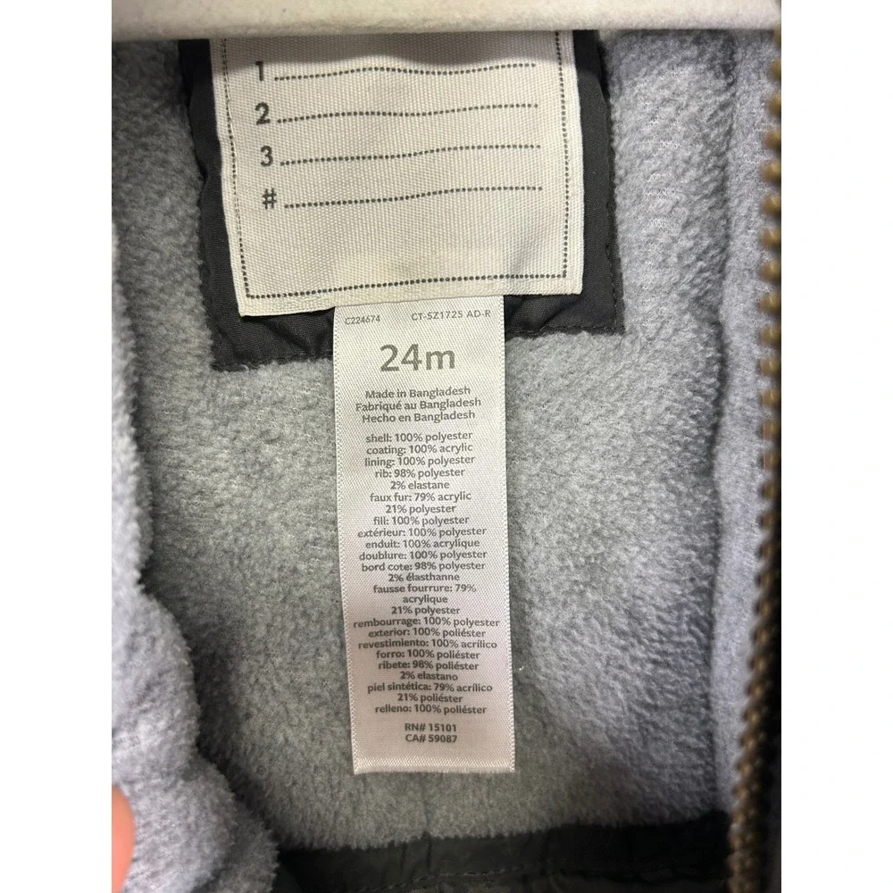 Winter Gorpcore‎ Carters Kids 24M Grey Sherpa Lined Faux Fur Hooded Parka Jacket